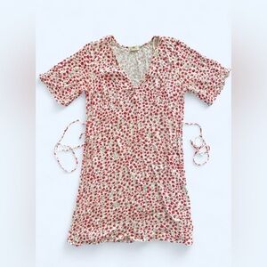 Billabong Red Floral V Neck Midi Dress Adjustable Waist Vacation XS